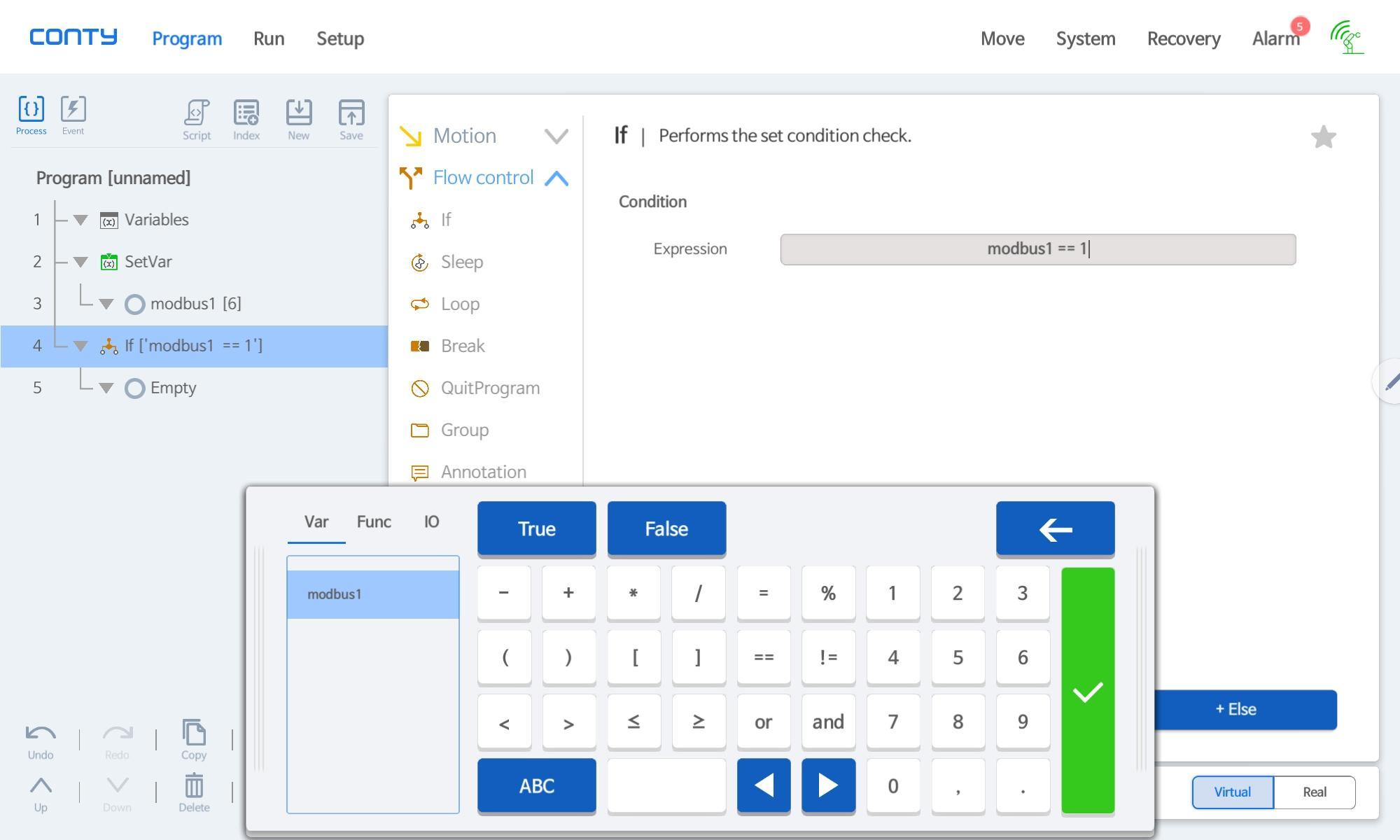 Conditional Input Example in Conty